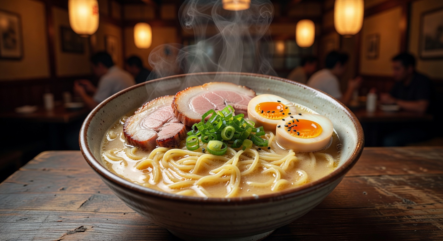 湯気立つラーメン